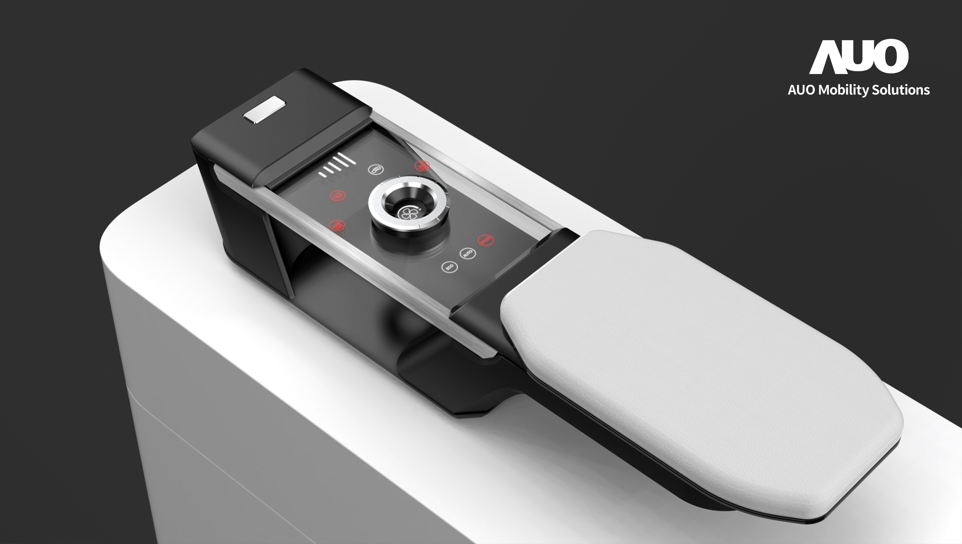 友達智慧移動全新發表INVISY隱形科技系列，CrystalSense Console以最簡約的機構設計，提供直覺控制的主動觸覺回饋與壓力感測，並且動態呈現、僅在需要時顯示，打造未來座艙的極致互動體驗。