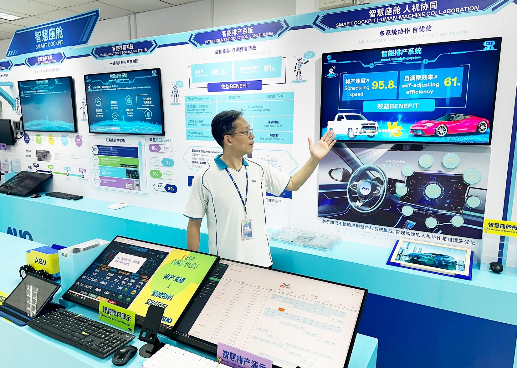 友達廈門將5G+ABC技術串聯生產管理全流程，打通研發、採購、生管、製程、設備、品質等產品全生命週期製造流程，完成數位化設計、智慧供應鏈、智慧座艙、全流程設備管理、資料驅動優化、智慧線上檢測、智慧品管等自我調整生產模式升級