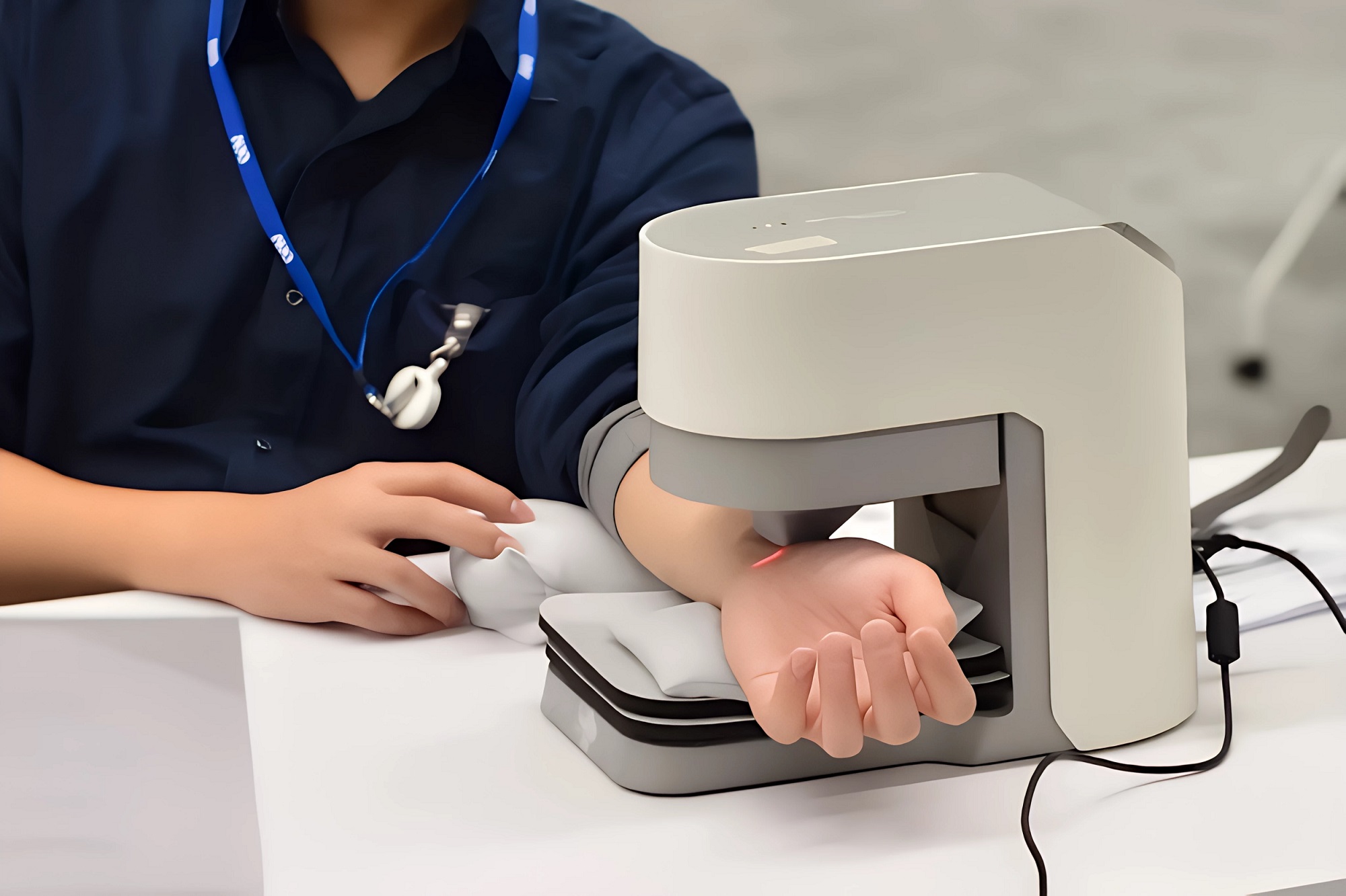 友達耘康中醫數位化檢測解決方案之脈象檢測系統採用高靈敏多點式壓力感測器，可真實還原「寸、關、尺」三部脈象量測結果