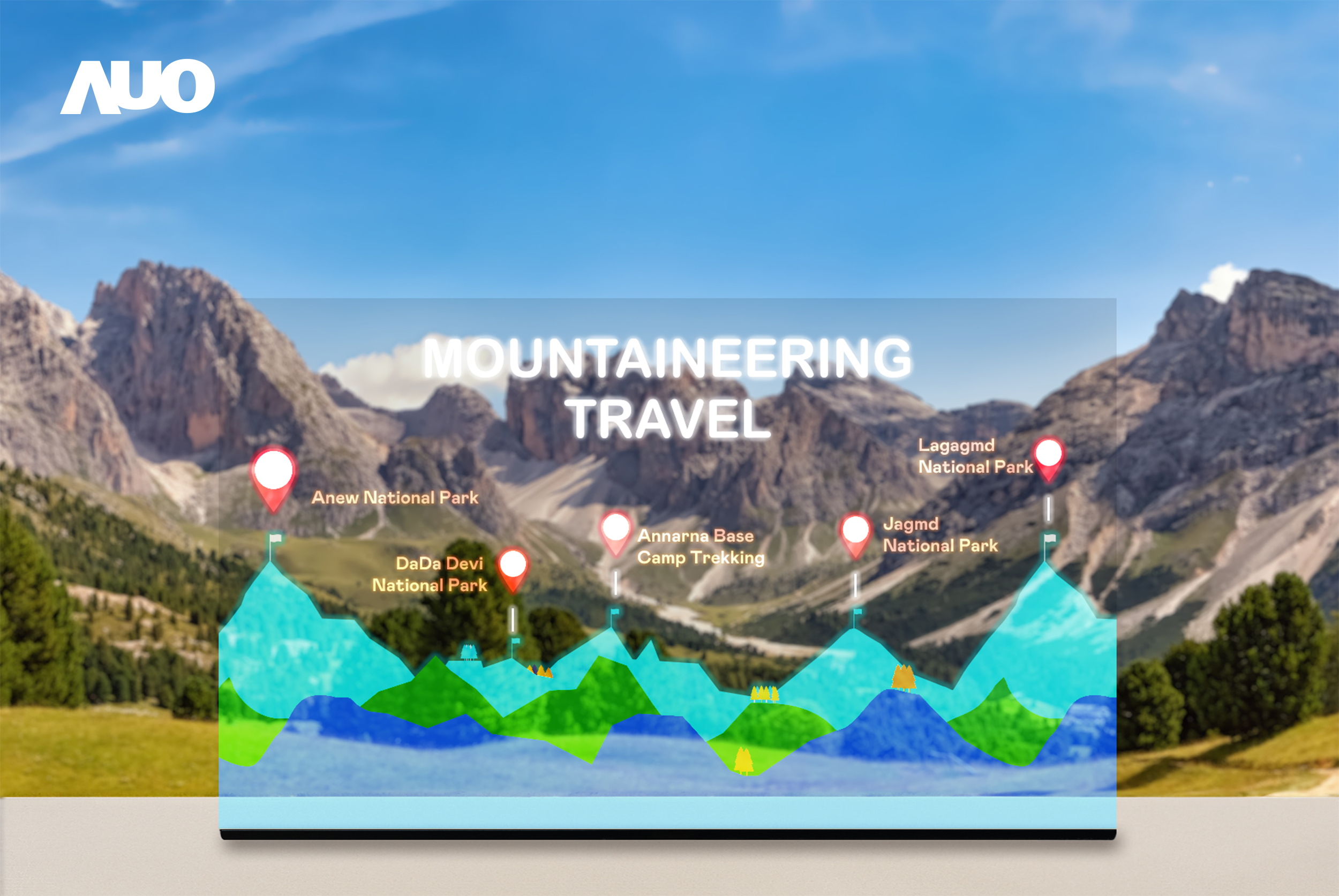 友達展示全球單片尺寸最大(*)42吋透明Micro LED顯示器拼接而成的「64吋透明Micro LED顯示器」，具備高透明度、1,000 nits高亮度、廣色域、採用三邊無邊框的無縫拼接等多重特色，呈現超高清、細膩畫質而不遮擋後方視覺，滿足層峰需求，可廣泛運用於零售、藝術展覽或商業空間等場域